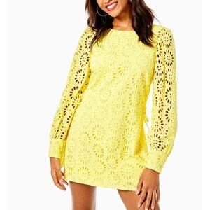 Lilly Pulitzer 'Aisha' Yellow Ballon Sleeve Eyelet Romper Size 10